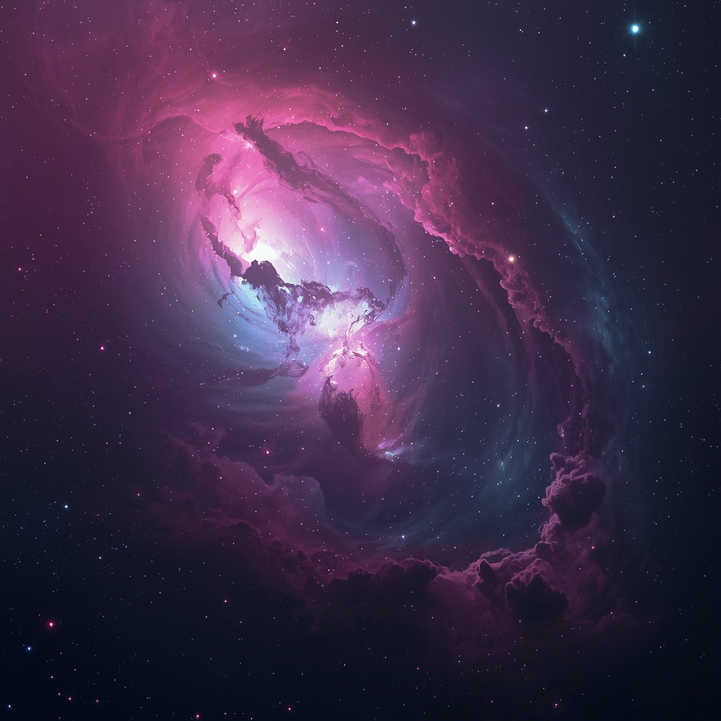 Prompt: A hyper-realistic wide shot of a deep space nebula with vibrant pink and blue swirling gas clouds, 8k resolution, cinematic lighting, no woman